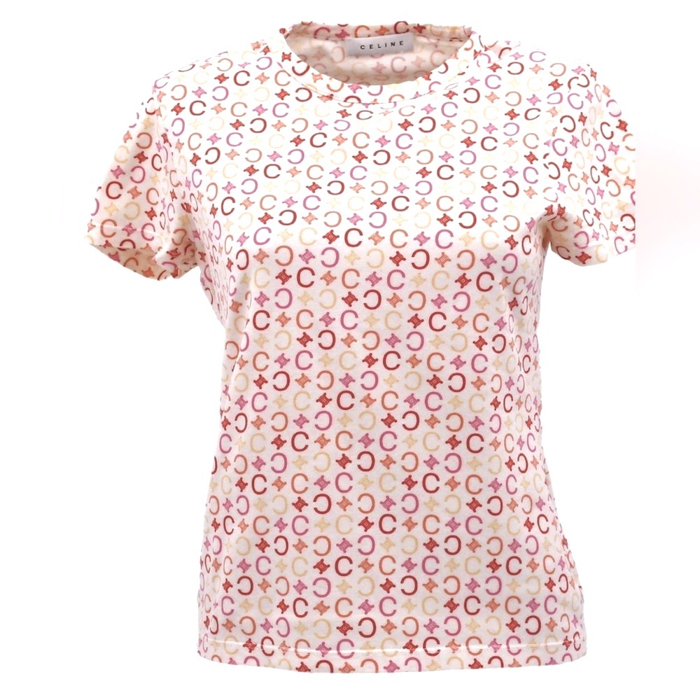Celine White and Red Patterned Short Sleeve Tee